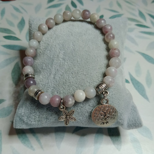 Bracelet en kunzite et arbre de vie