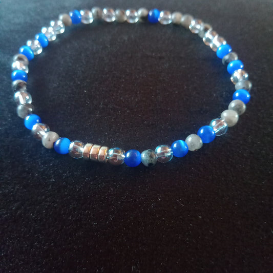 Bracelet en larkivite/Aqua aura/oeil de chat