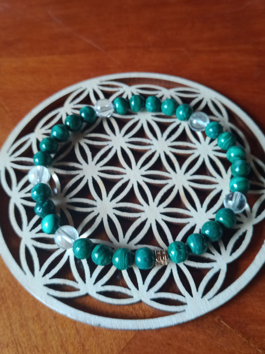 Bracelet en malachite et cristal de roche