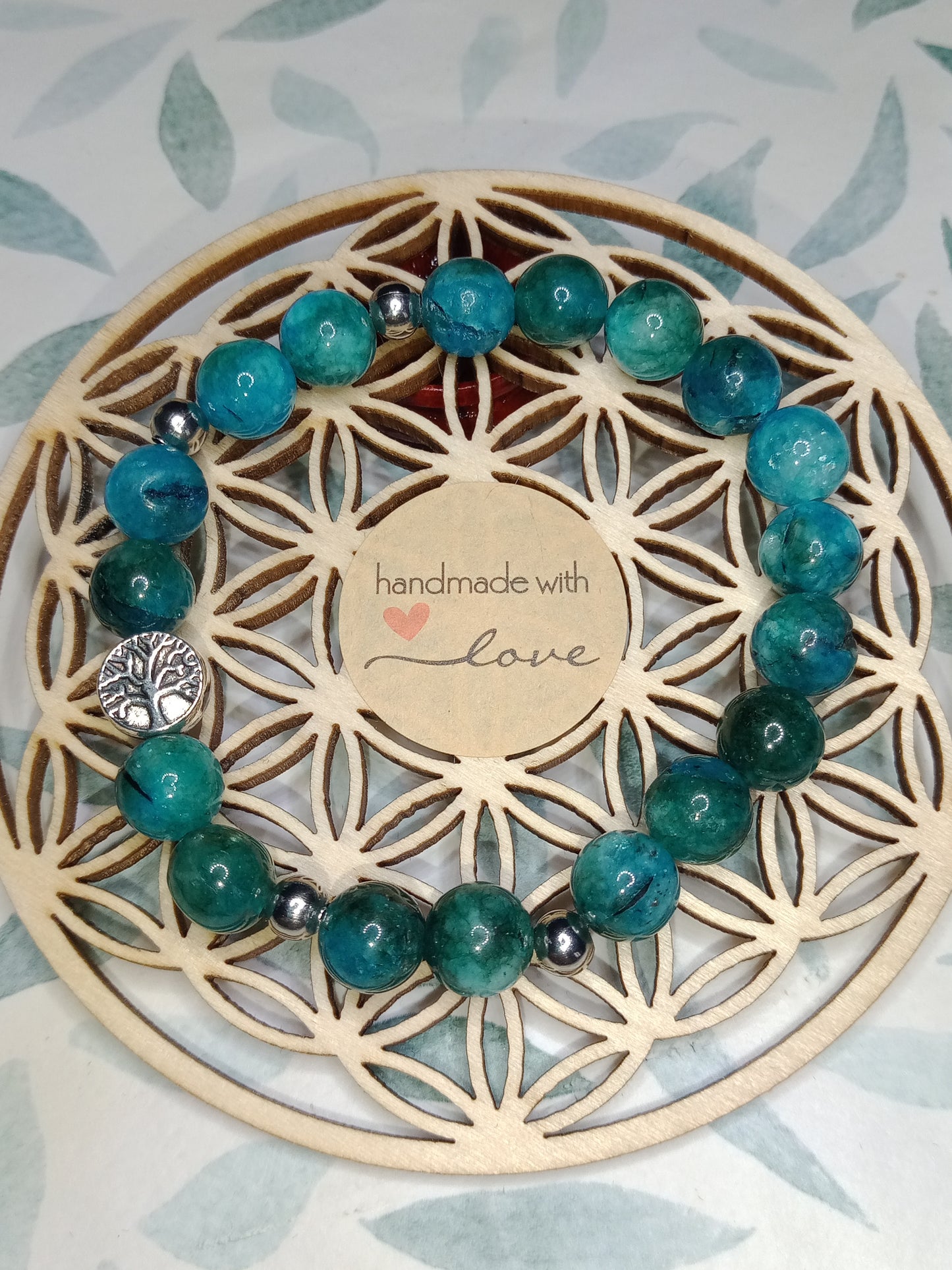 Bracelet en apatite bleue/arbre de vie