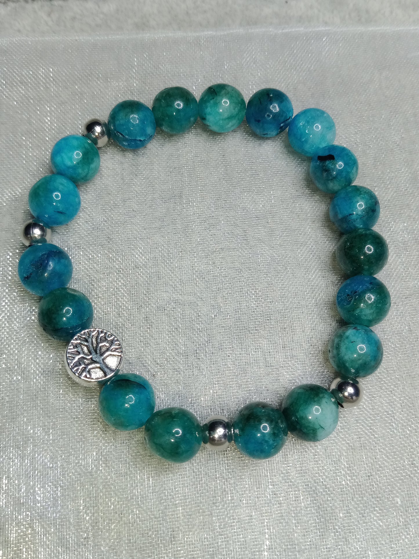 Bracelet en apatite bleue/arbre de vie