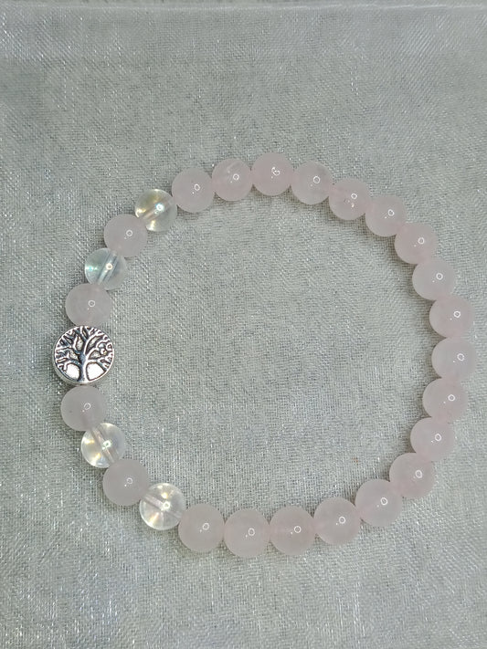 Bracelet en quartz rose et Aqua aura/arbre de vie