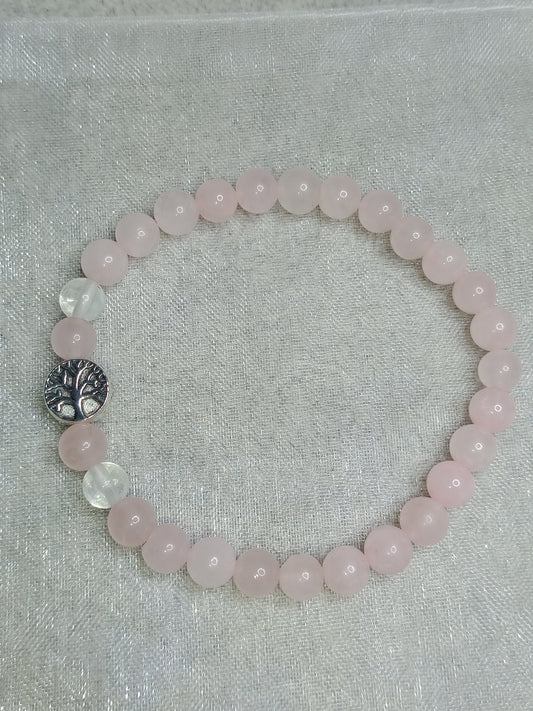 Bracelet quartz rose et cristal de roche /arbre de vie