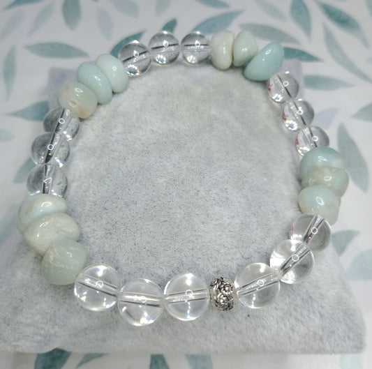 Bracelet en cristal de roche et amazonite