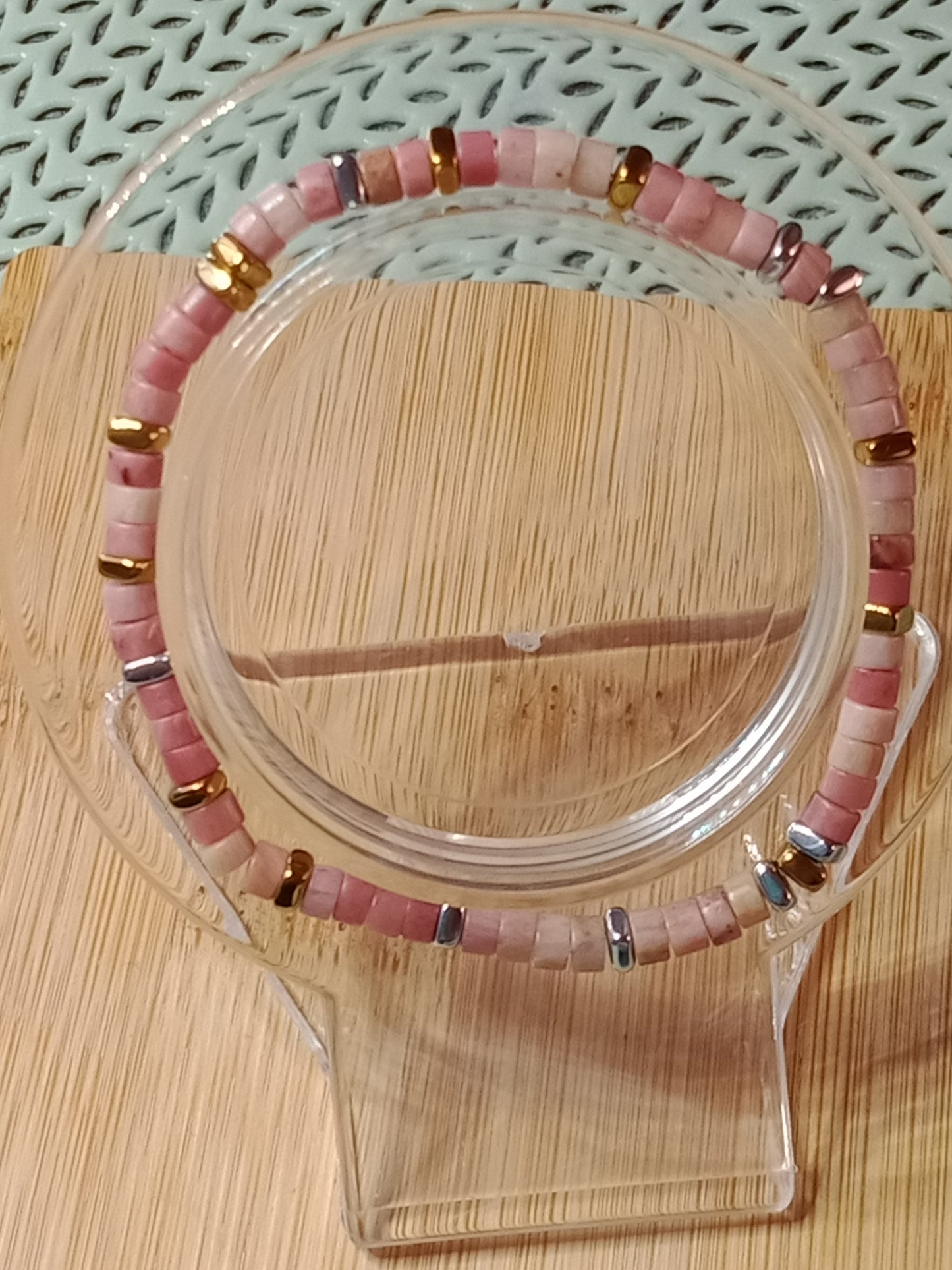 Bracelet Heishi en rhodocrosite et hématite