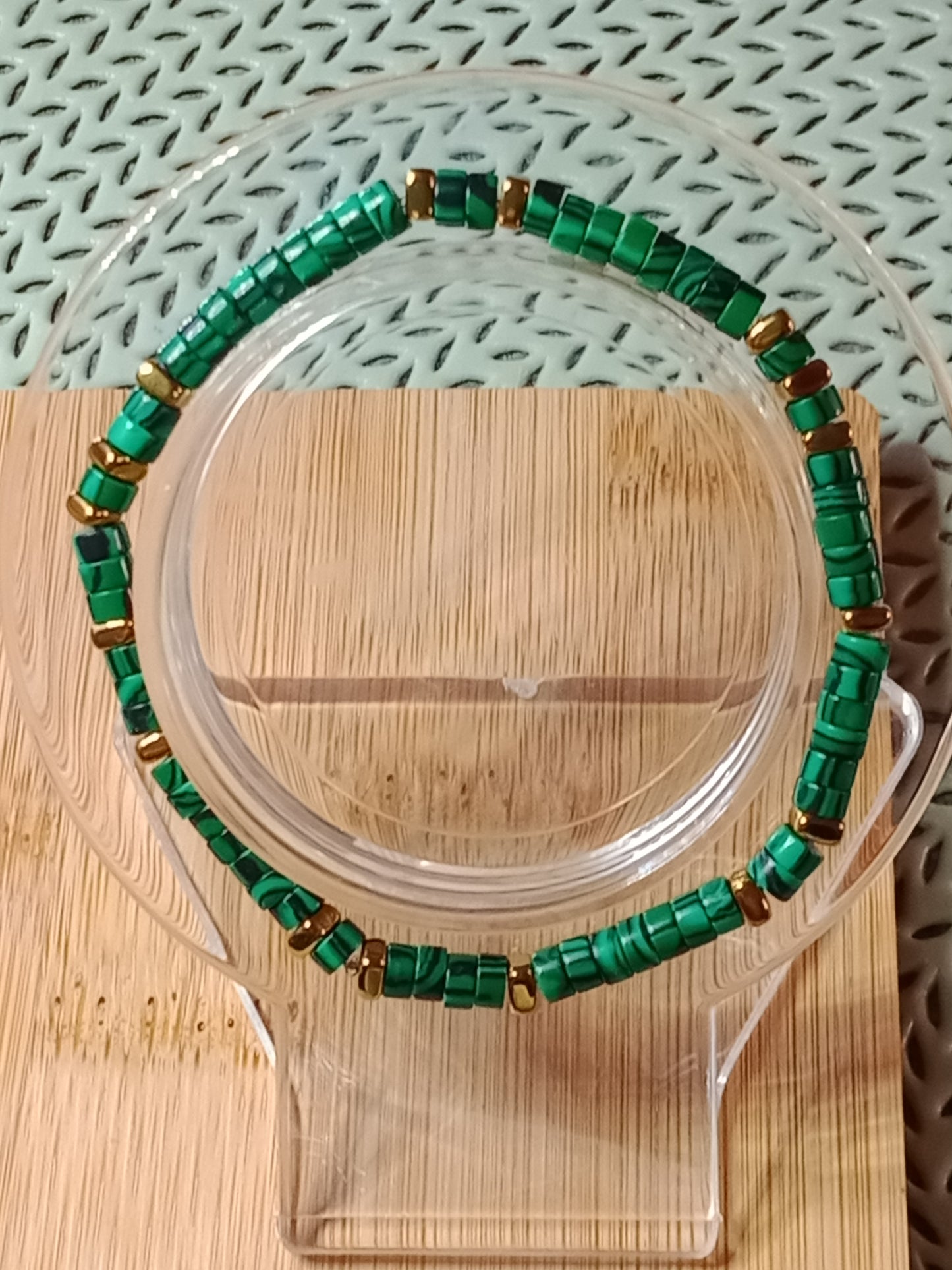 Bracelet heishi en malachite et hématite