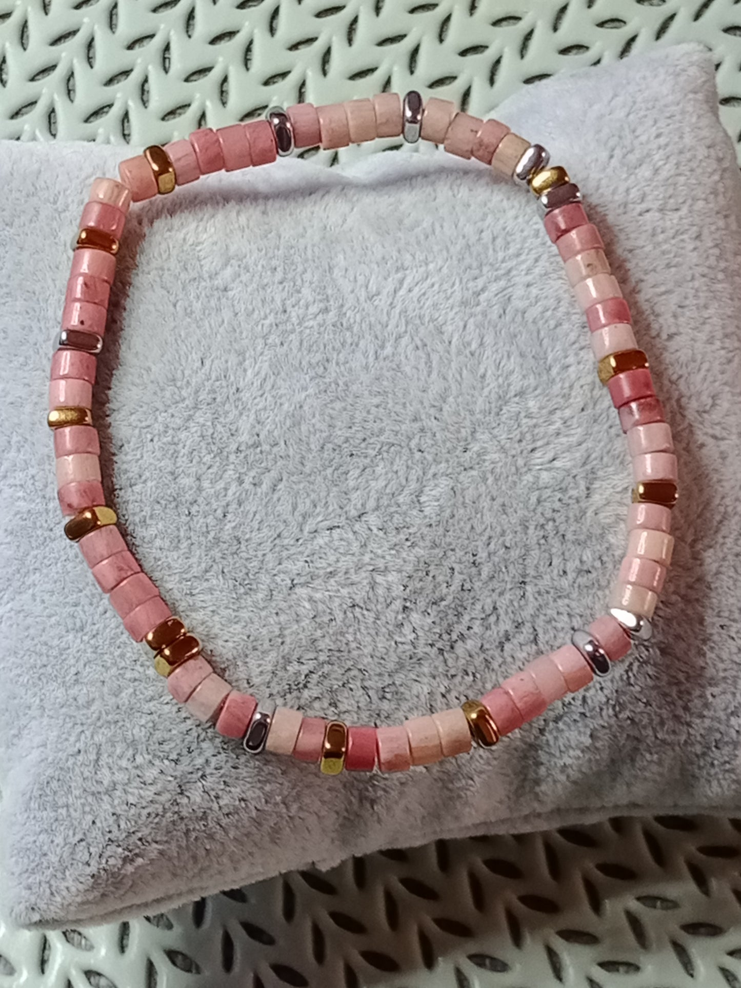 Bracelet Heishi en rhodocrosite et hématite