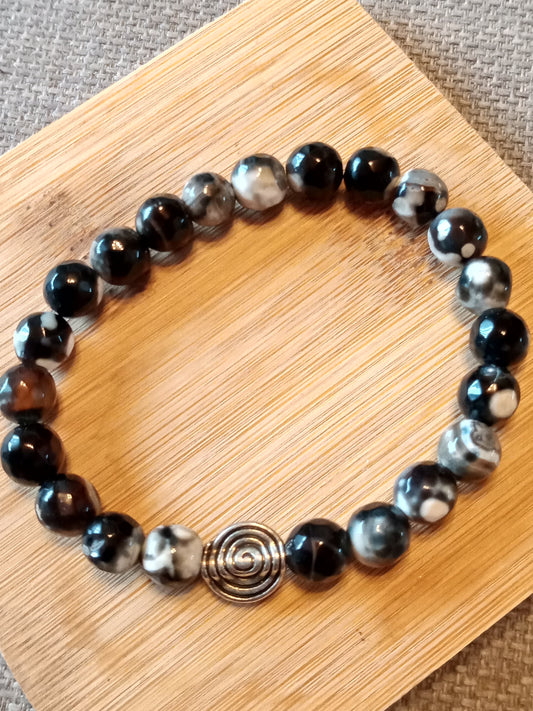 Bracelet agate noire rubanée/ spirale