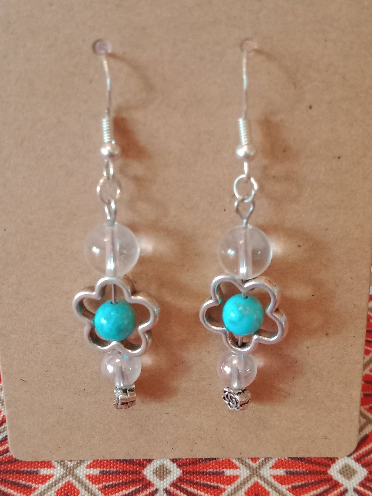 Boucles d'oreilles pendantes turquoise et cristal de roche