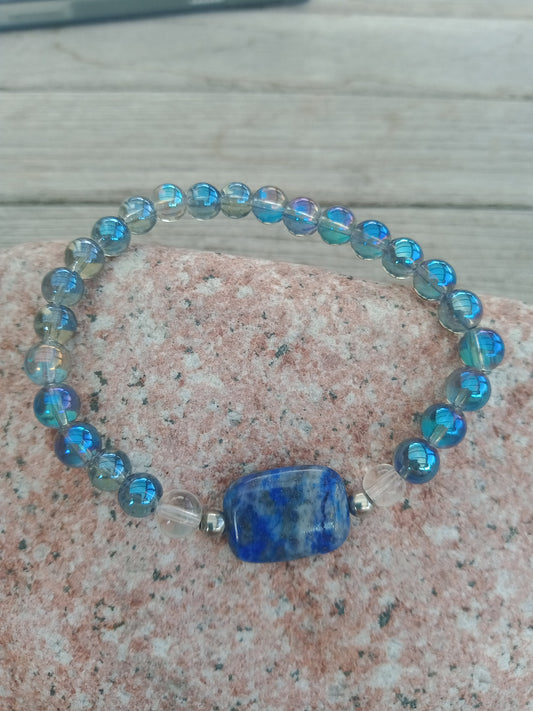 Bracelet en lapis lazuli et aqua aura