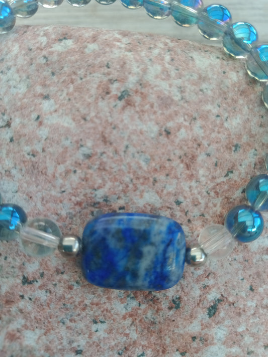 Bracelet en lapis lazuli et aqua aura