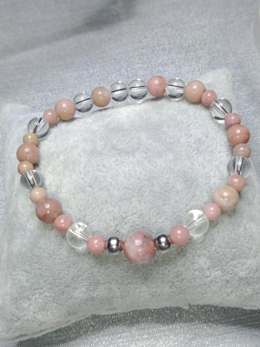 Bracelet en cristal de roche et rhodocrosite