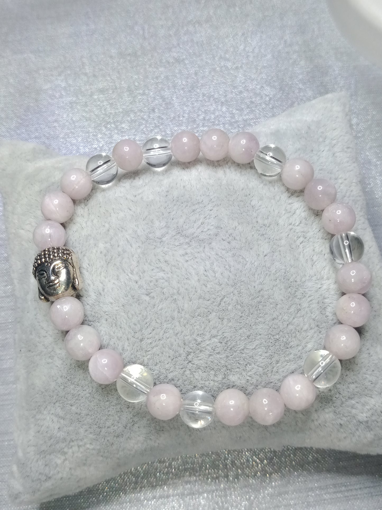 Bracelet en kunzite et cristal de roche Bouddha