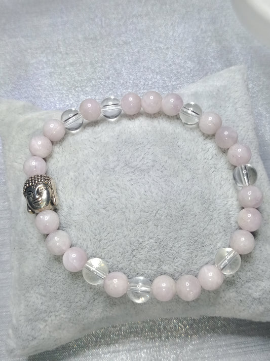 Bracelet en kunzite et cristal de roche Bouddha