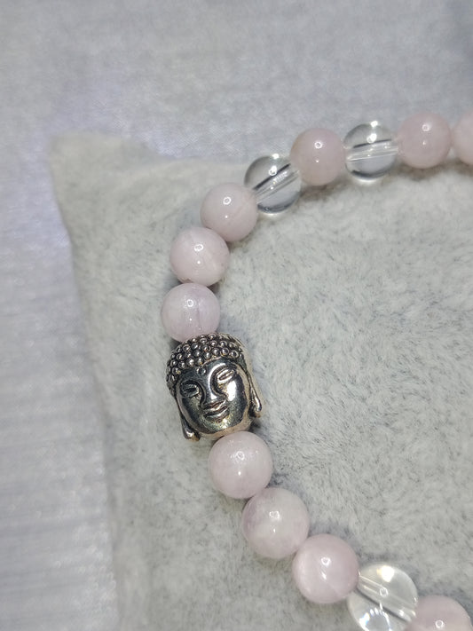 Bracelet en kunzite et cristal de roche Bouddha