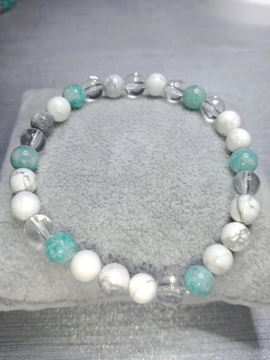 Bracelet en howlite,amazonite et cristal de roche