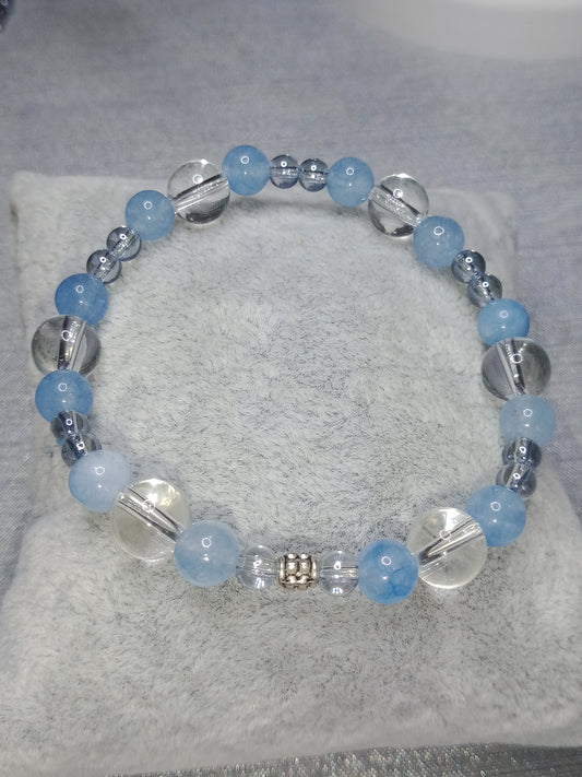 Bracelet Aigue-Marine, Aqua aura, cristal de roche