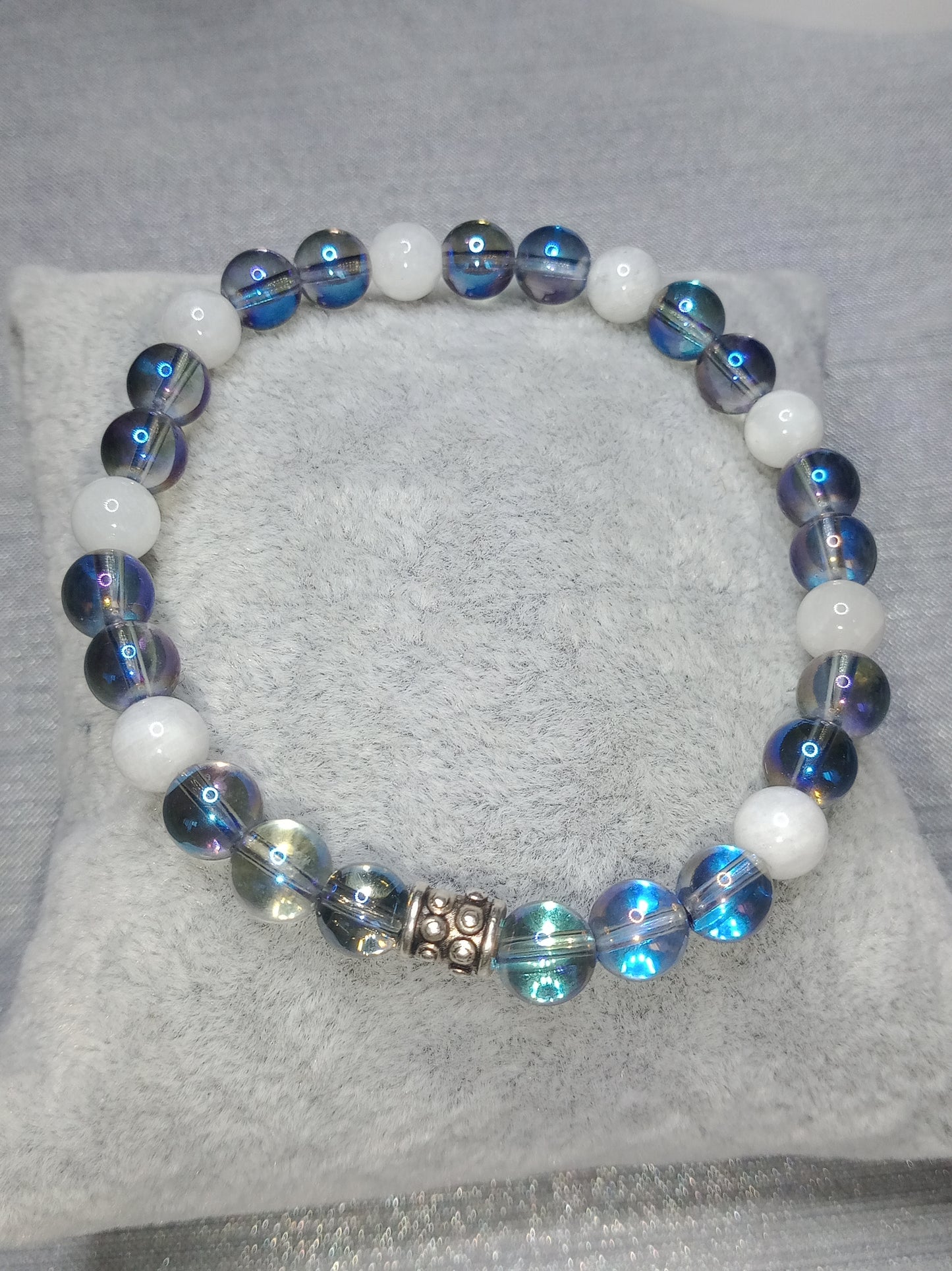 Bracelet en Aqua aura et Pierre de lune