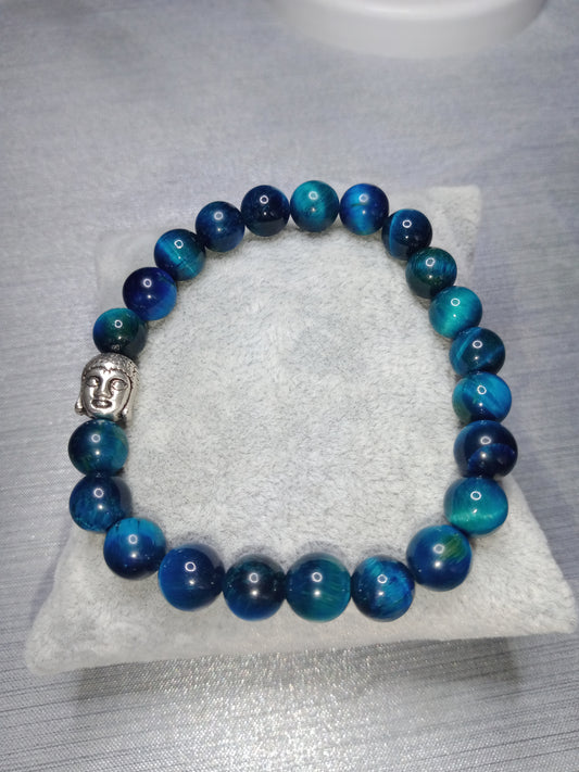 Bracelet œil de tigre bleu Bouddha