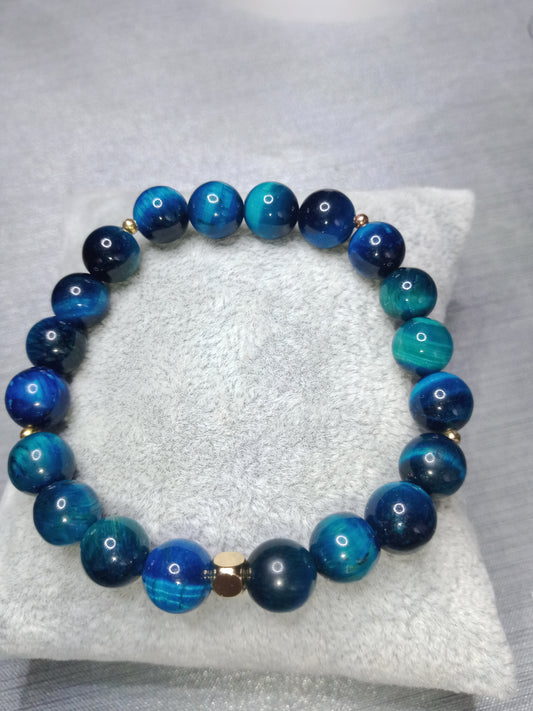 Bracelet en œil de tigre bleu