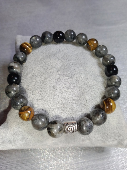 Bracelet triple protection en larkivite,onyx et oeil de tigre