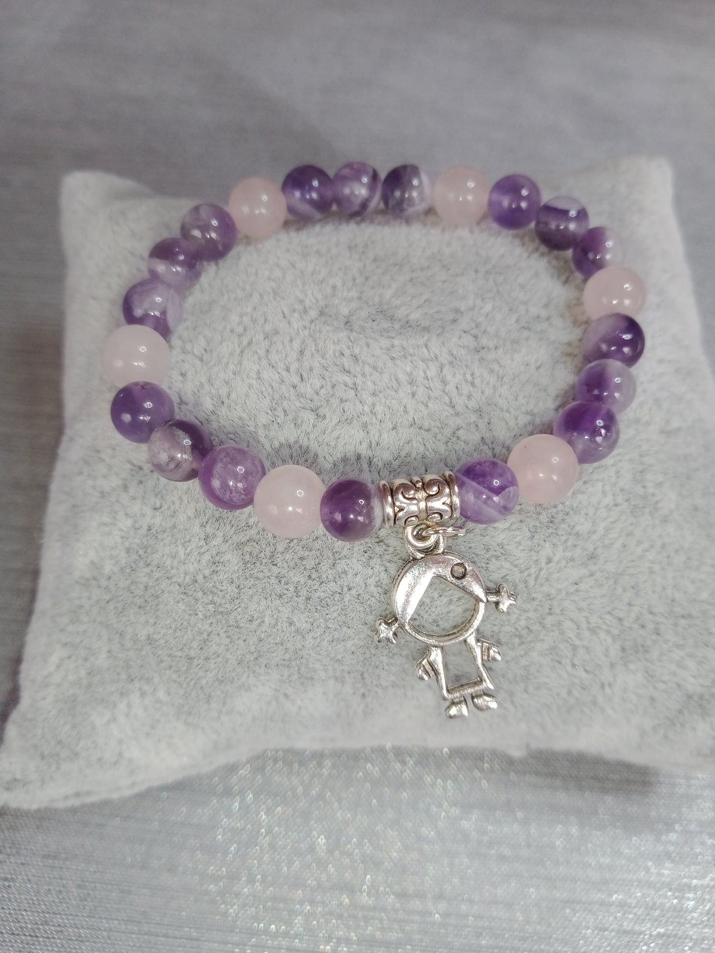 Bracelet enfant en quartz rose et améthyste