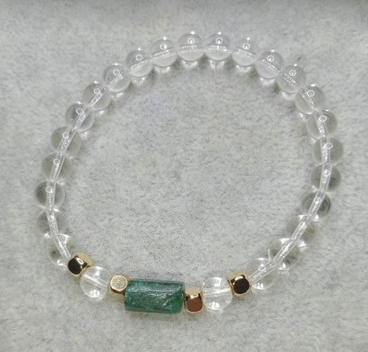 Bracelet en cristal de roche et émeraude