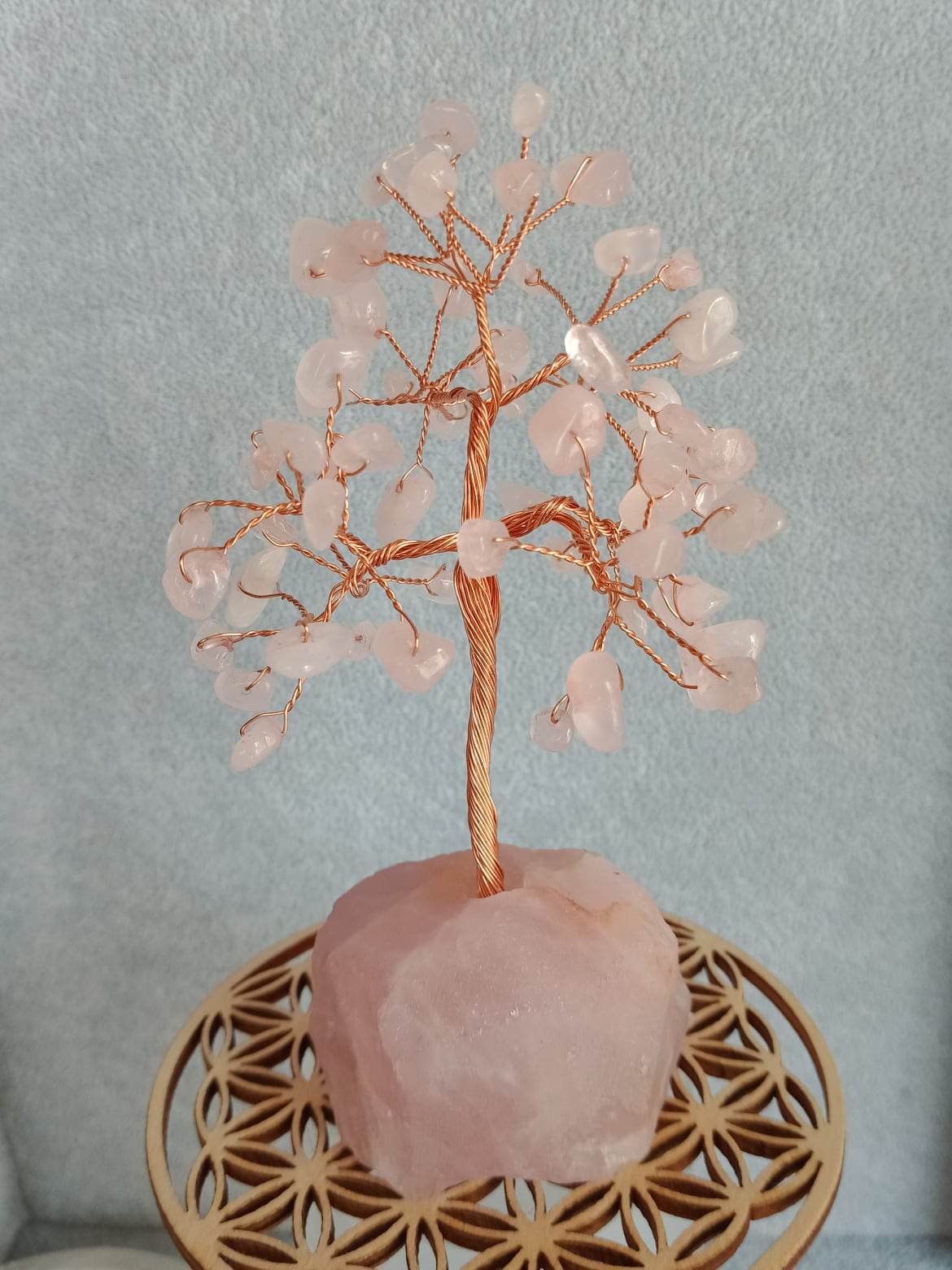 Arbre de chance en quartz rose et pierre brute quartz rose